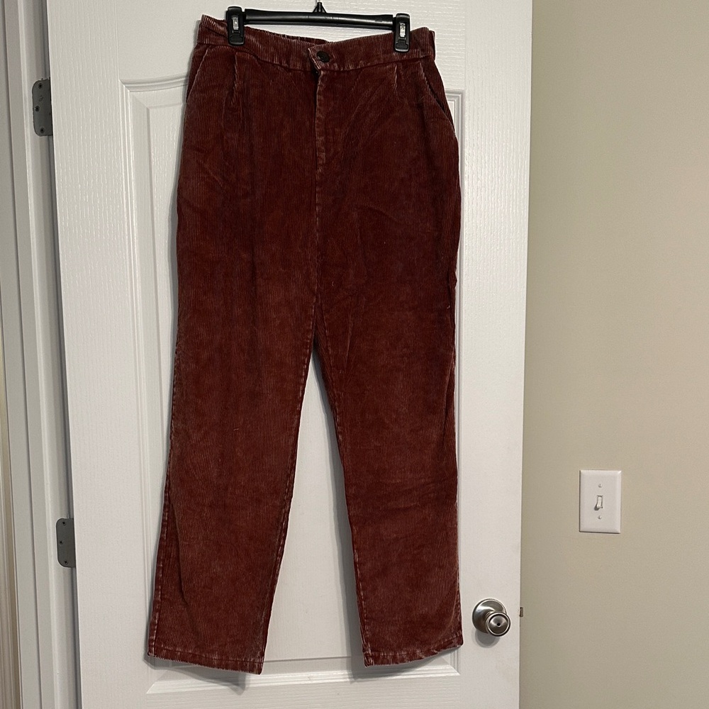 Zenana Mineral Wash Corduroy Pants-Dark Rust